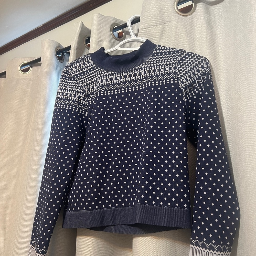 Navy and White Patterned Sweater